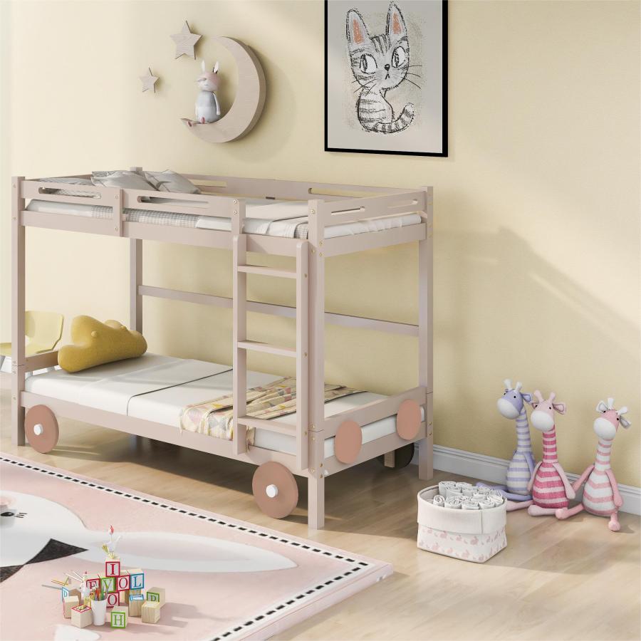 二段ベッド可愛らしい車のデザインロータイプすのこ木製ベッド パイン