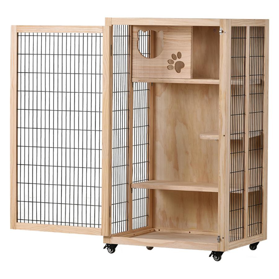 猫 ケージ キャットケージ 3段 木製フレーム 広々 大型 猫ゲージ