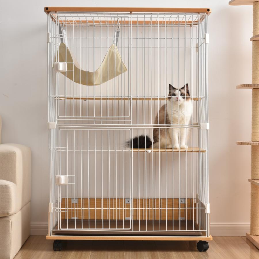 猫 ケージ キャットケージ 1/2段 木製 キャスター付き 棚板付き 猫 ケージ キャットケージ 1/2段 木製 キャスター付き 棚板付き