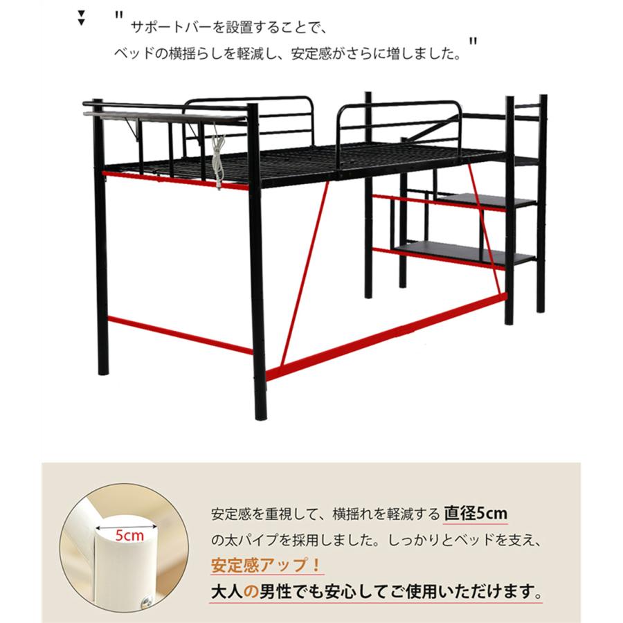 ロフトベッド パイプベッド シングル 耐荷重150kg 高さ130cm ロフトベッド パイプベッド シングル 耐荷重150kg 高さ130cm