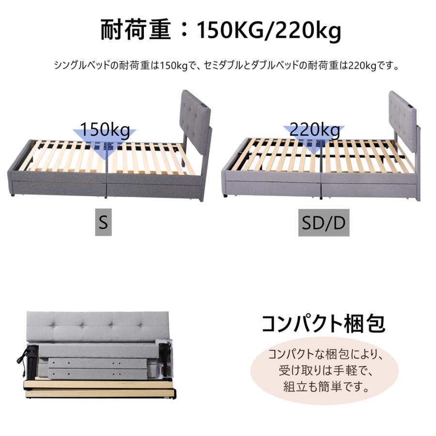 厚さ10cmマットレス付き】ファブリックベッド 引き出し付き ダークグレー