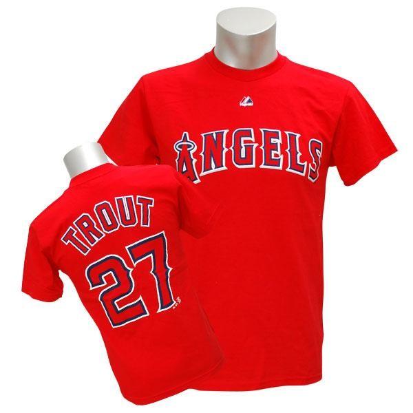 リニューアル記念メガセール MLB エンゼルス マイク・トラウト Tシャツ レッド マジェスティック Player Tシャツ｜mlbshop