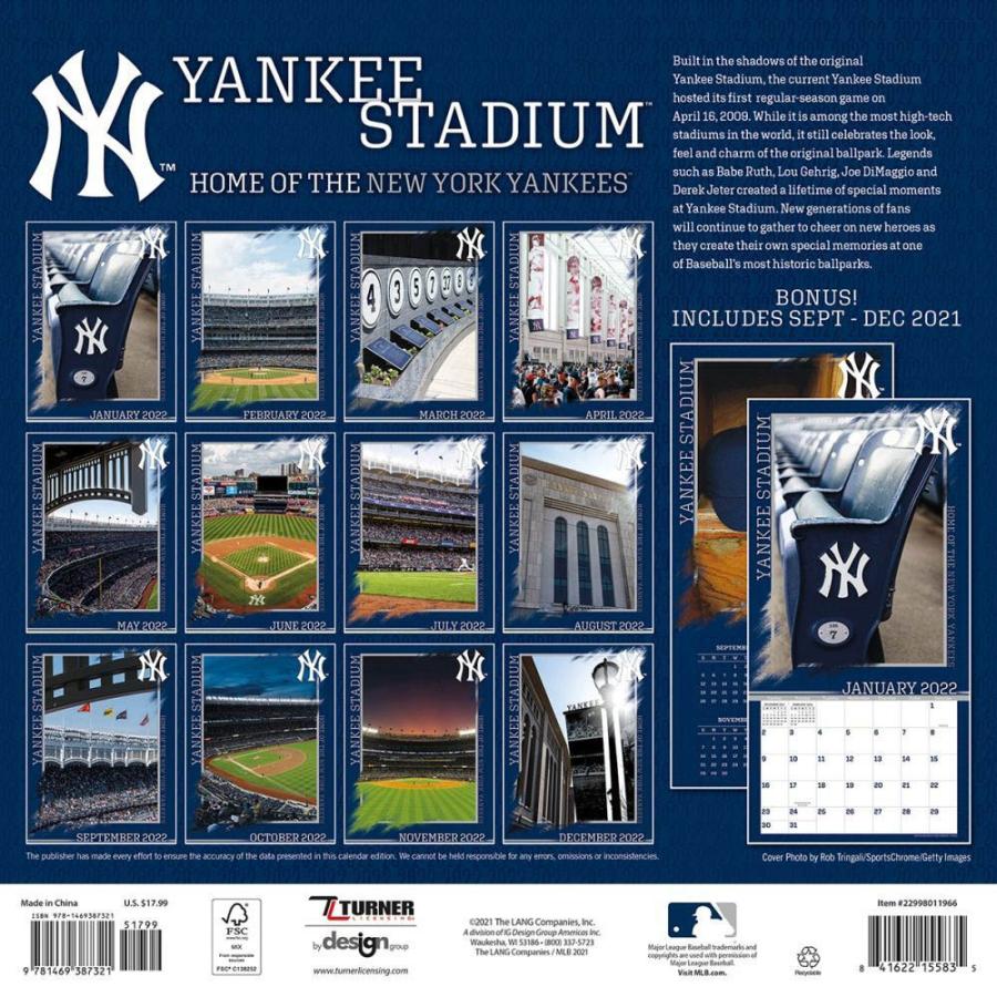 MLB カレンダー 2022年 ヤンキース 12X12 スタジアム 壁掛け CALENDAR Turner Yankee Stadium｜mlbshop｜02