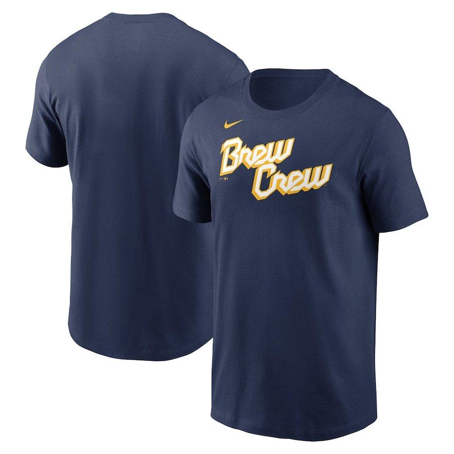 MLB ブリュワーズ Tシャツ 2022 シティーコネクト City Connect Wordmark T-Shirt ナイキ/Nike ネイビー｜mlbshop