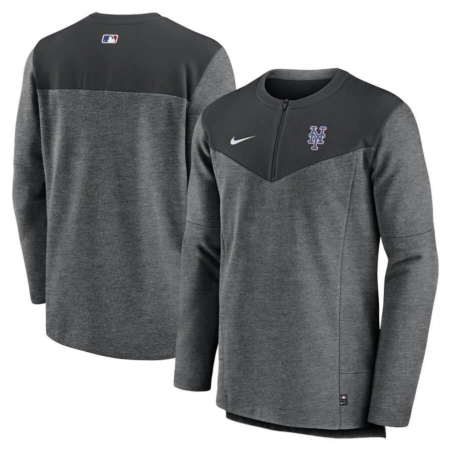Nike【M】ナイキ タグ付き ハーフジップ 長袖シャツ グレー 指抜き MLB NIKE（ナイキ） MLB メッツ Tシャツ ドライフィット ゲームタイム