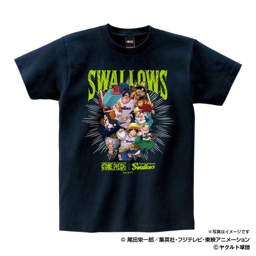 東京ヤクルトスワローズ グッズ Tシャツ ワンピース×スワローズ　Ｔシャツ　（麦わらの一味） Space Age ネイビー｜mlbshop