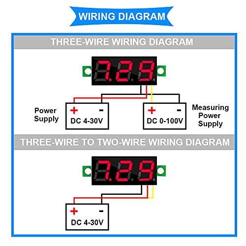 Youmile 3個 DC0-100Vミニデジタル電圧計0.36インチ3色赤緑青LEDディスプレイ9個アリゲータークリップ付き3線式電圧テスター｜mlp-store｜05