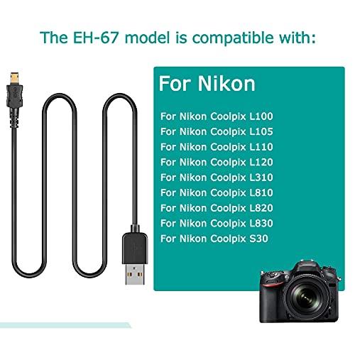EH-67 USB Cable For Nikon Coolpix Cameras - Compatible With L100, L105, L110, L120, L310, L320, L330, L340, L810, L820, L830, L840, S830, 3.28ft Length