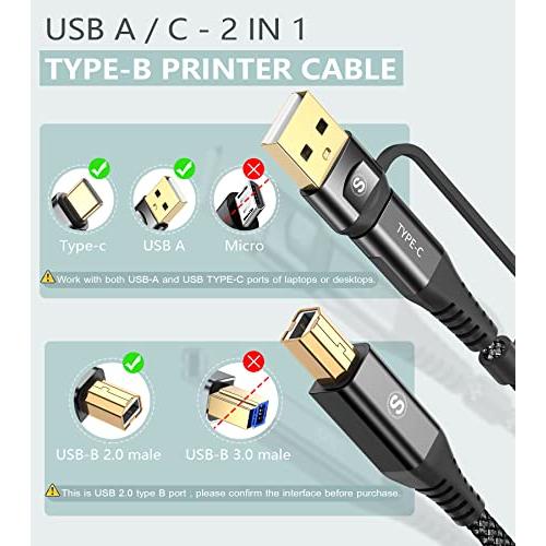 2in1プリンター ケーブル 3M,USB 2.0 ケーブル (タイプAオス/タイプCオス - タイプBオス) USB2.0規格 パソコンとプリンター接続ケーブル ナイロン編｜mlp-store｜04
