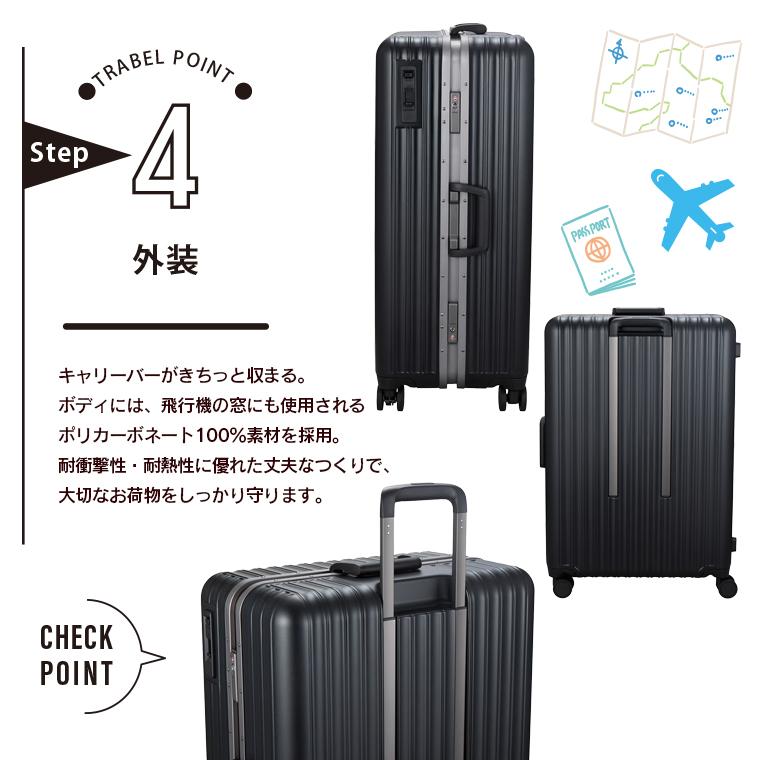 ハピタス 超軽量 フレームタイプ スーツケース Lサイズ 96L 7泊〜長期