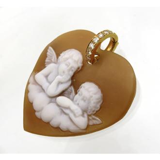 3197【シェルカメオペンダントトップ】ダイヤ入り K18 イタリア製 瑞浪