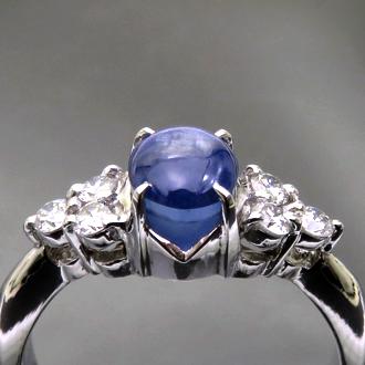 スターサファイアリング 1.93ct D0.25ct プラチナ 高透明度 高彩度の帯 