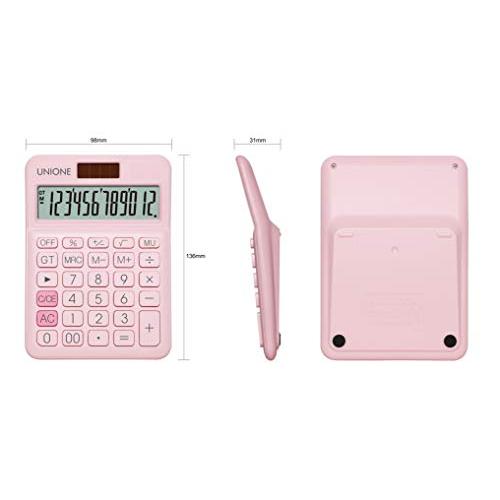 UNIONE ピンク電卓 明るいLCD搭載 デュアルパワー ハンドヘルドデスクトップパソコン ビジネス オフィス 高校