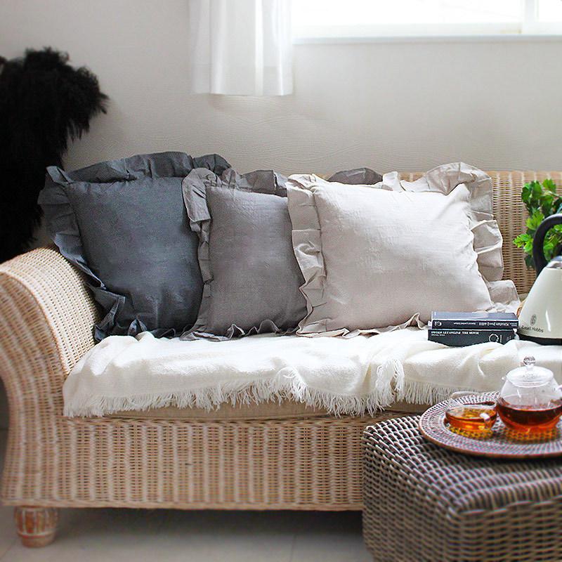 送料無料 フリル クッションカバー （全6色） 綿100％ ホワイト