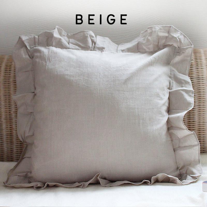 送料無料 フリル クッションカバー （全6色） 綿100％ ホワイト