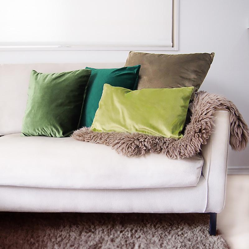 送料無料 モスグリーン ベロア 45cm クッションカバー 緑色 : mignon