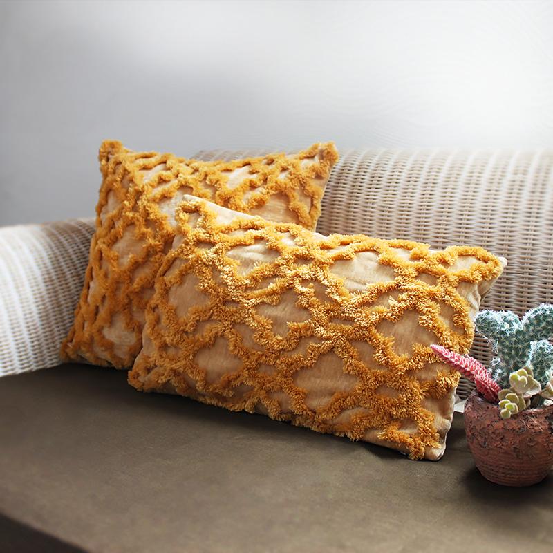 送料無料 mocoクッションカバー 30cm×50cm ベルベット イエロー 黄色