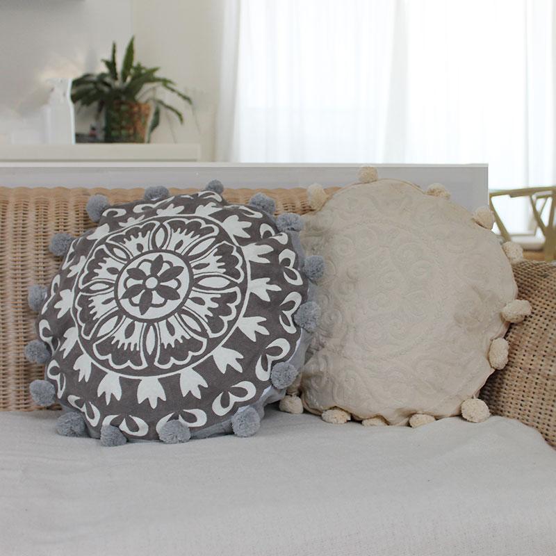 ラウンド クッションカバー 45cm 円形 丸型 グレー オフホワイト 生成