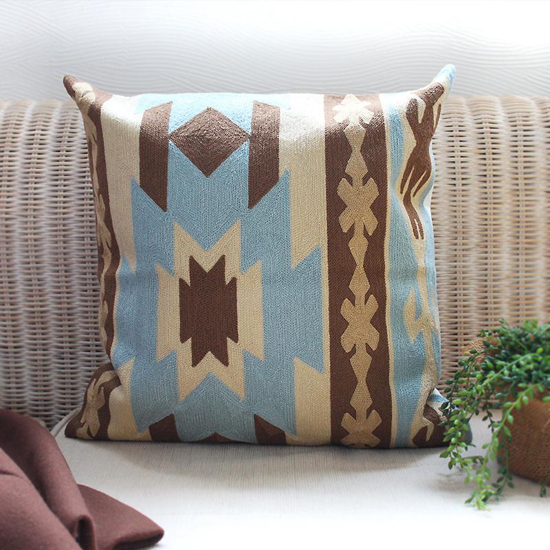 ＊クッションカバー チェック 45cm×45cm ブルー 2枚 オルテガ柄 ライトブルー クッションカバー 45cm×45cm 水色 ブルー系