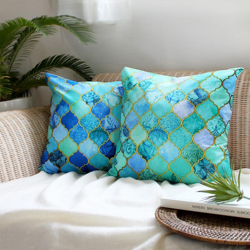 モロッコ クッションカバー　2枚セット モロッカン柄 ブルー＆ライトブルー（2枚セット）クッションカバー