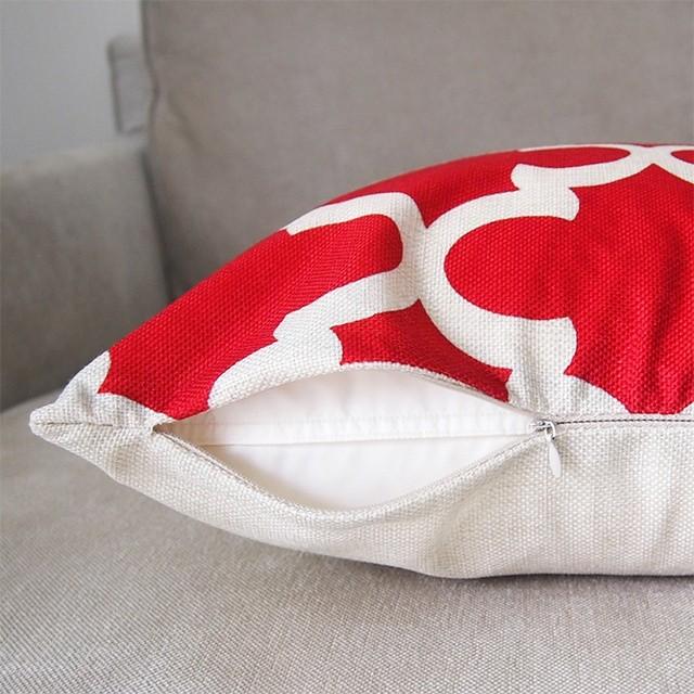 送料無料 クッションカバー リネン モロッカン柄 レッド 赤 45cm