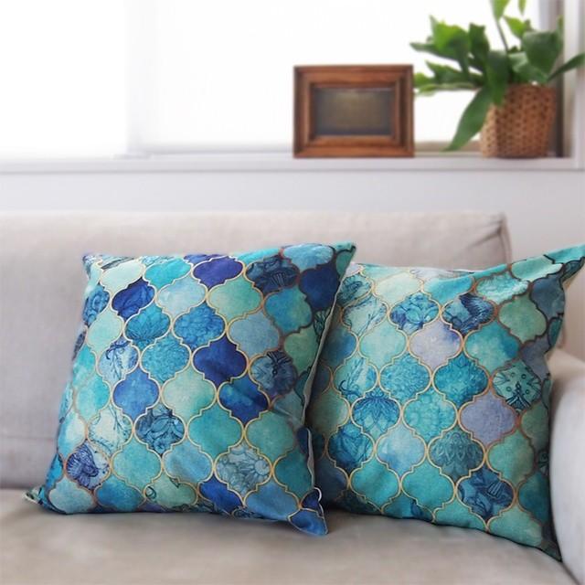 送料無料 クッションカバー モロッカン ライトブルー 青 水色 海