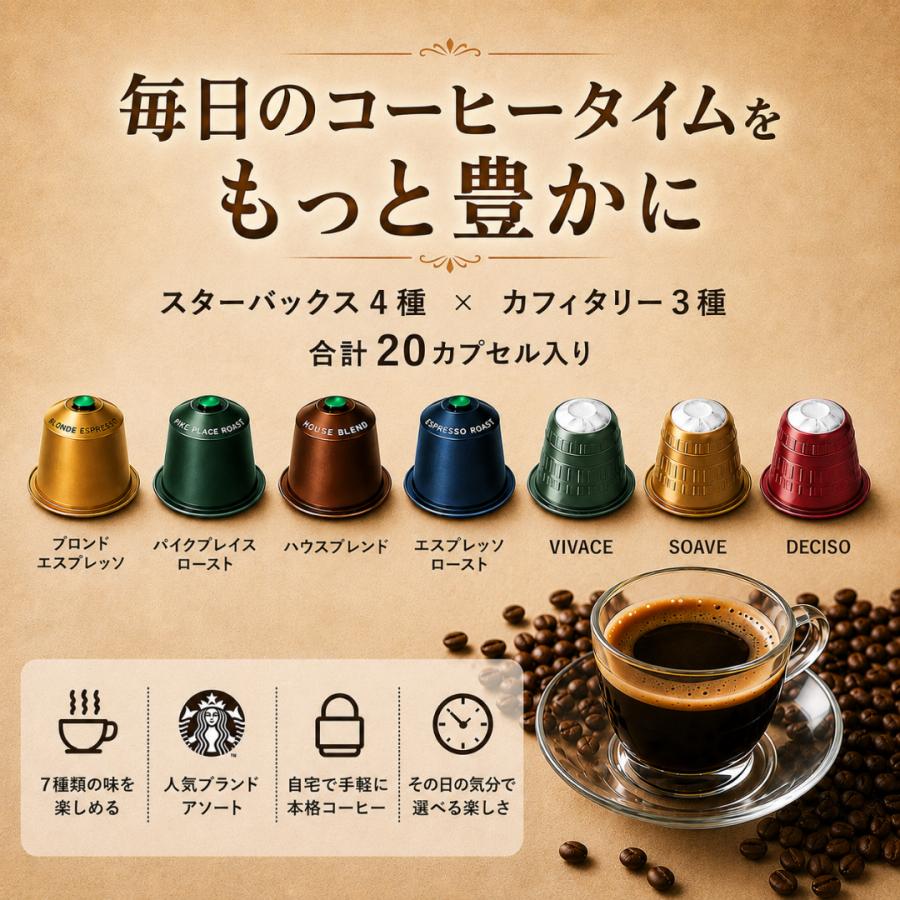 ネスプレッソ互換 カプセルコーヒー 20カプセル 7種アソート