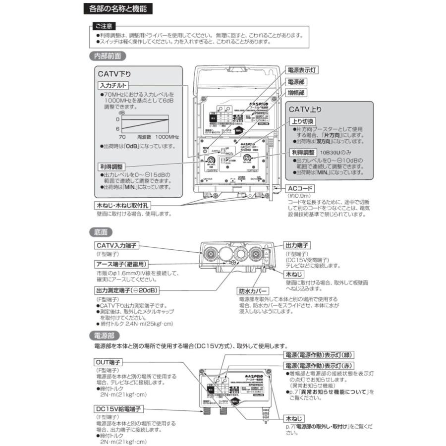 マスプロ 双方向 屋外(内)用 CATVブースター 30dB型 10B30U-B (7B20U後継品)｜mmq｜05