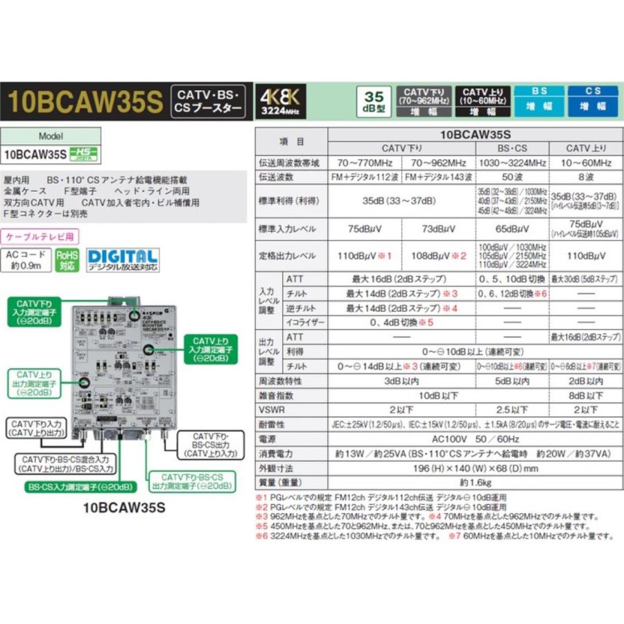 マスプロ 4K・8K衛星放送（3224MHz）対応 共同受信用 CATV・BS・CSブースター 35dB型 10BCAW35S (10BCAW35後継品)｜mmq｜02