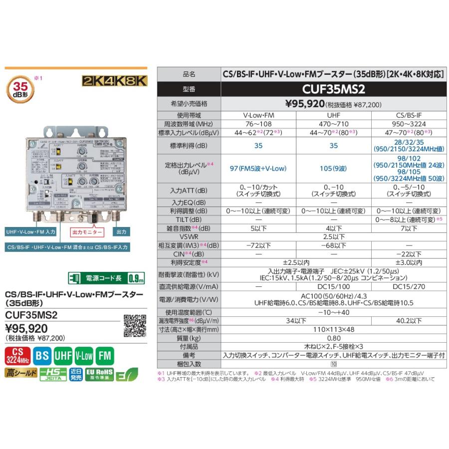 DXアンテナ 2K・4K・8K対応 CS/BS-IF・UHF・V-Low・FMブースター