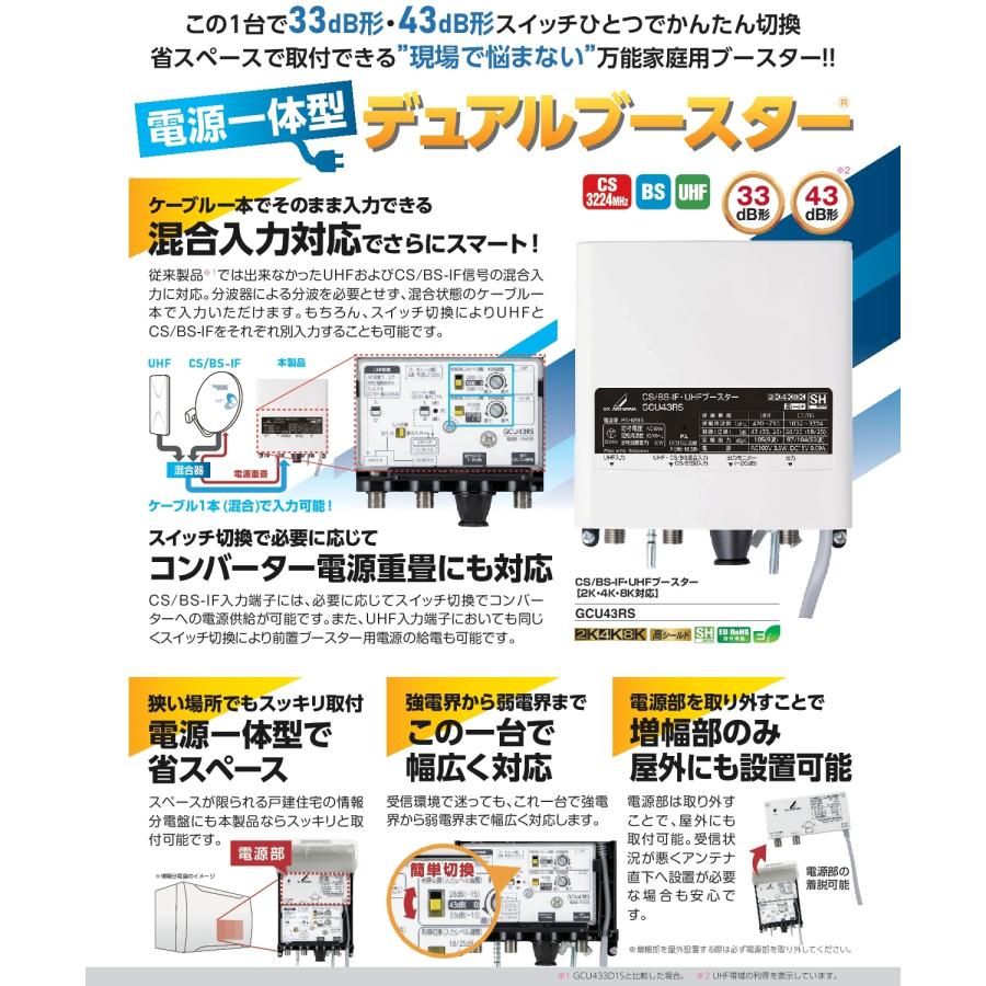 DXアンテナ 2K・4K・8K対応 CS/BS-IF・UHF (33dB/43dB共用形) デュアル