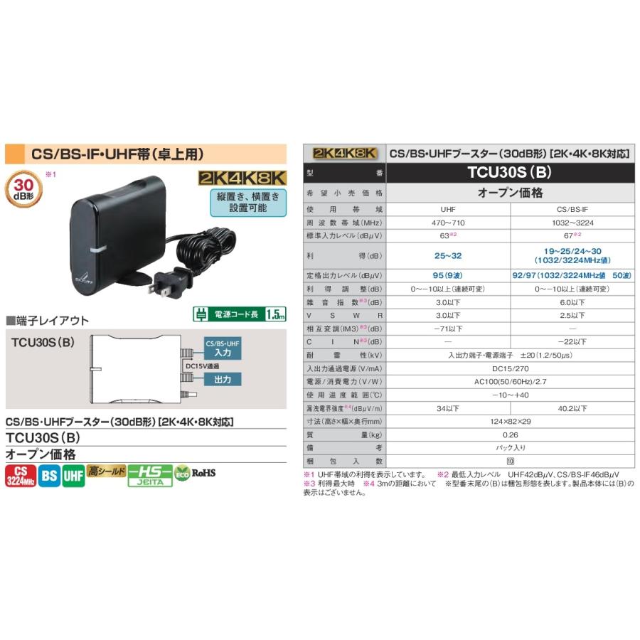 DXアンテナ 2K・4K・8K対応 CS/BS・UHFブースター(30dB形)(卓上用