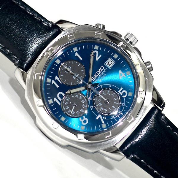 SEIKO クロノグラフ ブルー レザー SEIKO クロノグラフ ブルー レザー