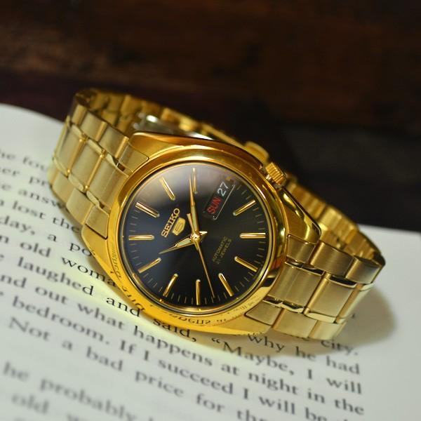 セイコー5 海外モデル 逆輸入 SEIKO5 腕時計 メンズ ブラック文字盤 ゴールドステンレスベルト SNKL50K1 サイズ調整無料｜mmr2｜02