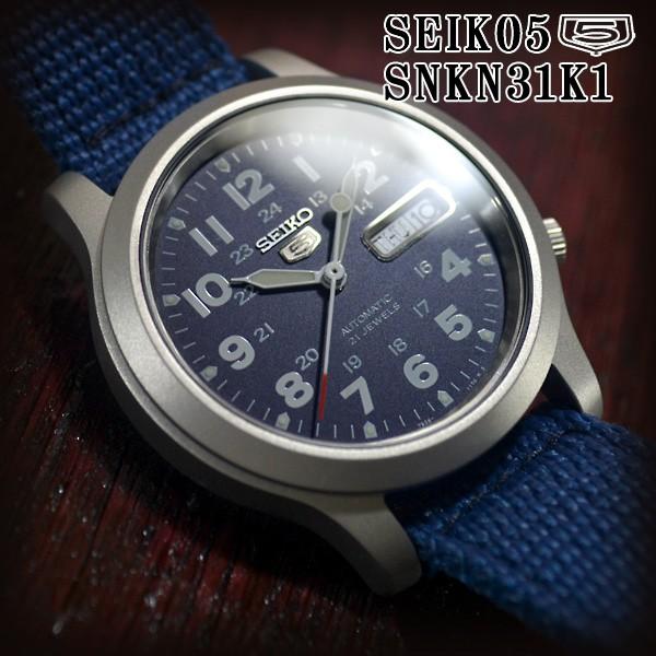 セイコー5 海外モデル 逆輸入 SEIKO5 腕時計 メンズ ネイビー文字盤 ブルー ナイロンベルト SNKN31K1｜mmr2