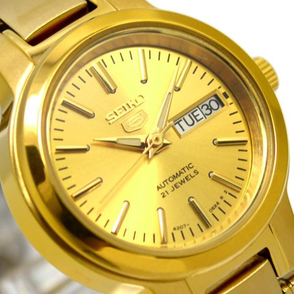 Seiko 5 セイコー5 海外モデル 逆輸入 SEIKO5 自動巻き レディース 腕時計 ゴールド文字盤 ゴールドステンレスベルト ...