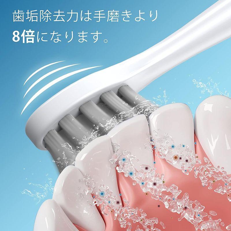 電動歯ブラシ　ハブラシ　音波式　6段階振動　替えブラシ付　IPX7 防水