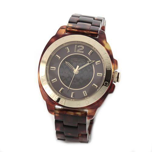 コーチ 注目のベッコウ・カラー☆シグネチャーインデックスのドレッシーでグラマラスなレディスウオッチ 14501388