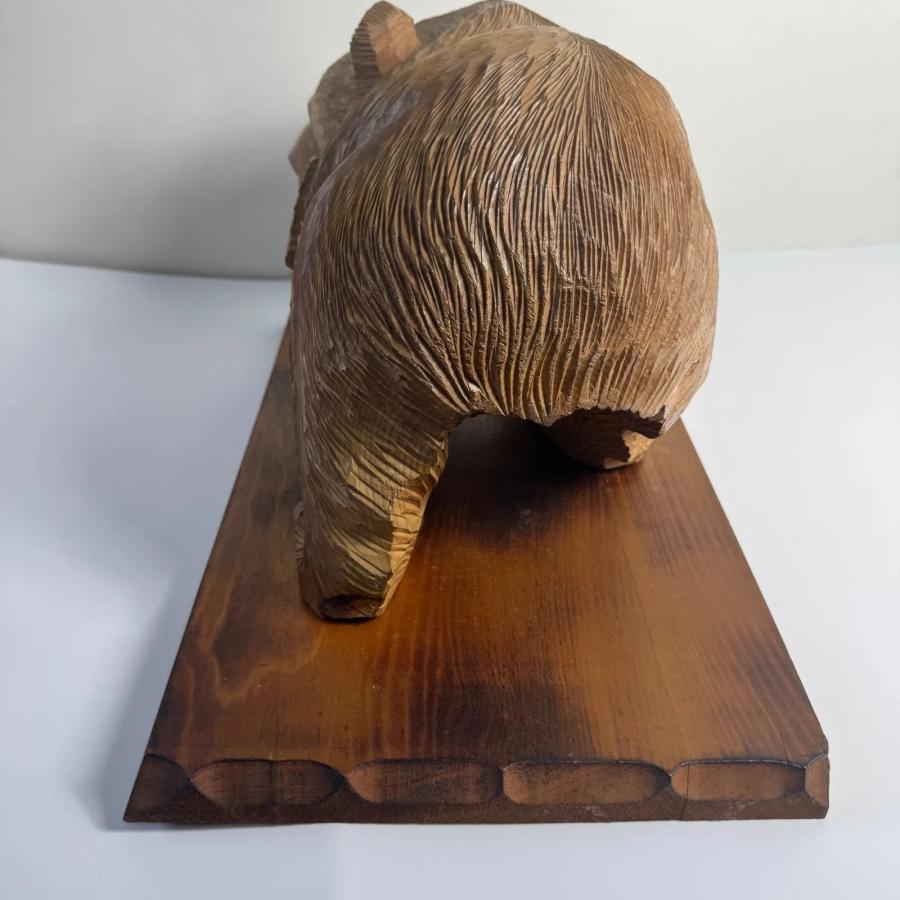 北海道 木彫り熊 鮭をくわえた熊】伝統工芸 民芸品 置物 天然木 彫刻