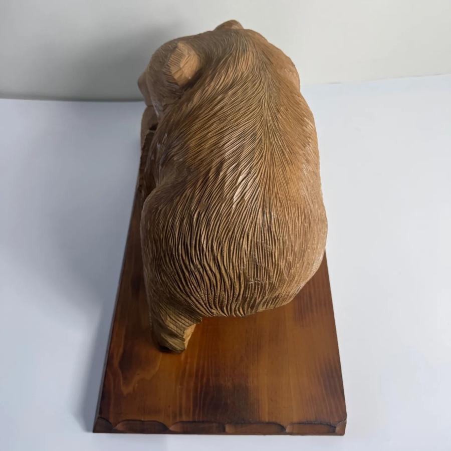 【希少サイズ】北海道伝統 木彫り親子熊 鮭 大型 彫刻 置物　ビンテージ　送料込 希少サイズ】北海道伝統 木彫り親子熊 鮭 大型 彫刻 置物 ビンテージ