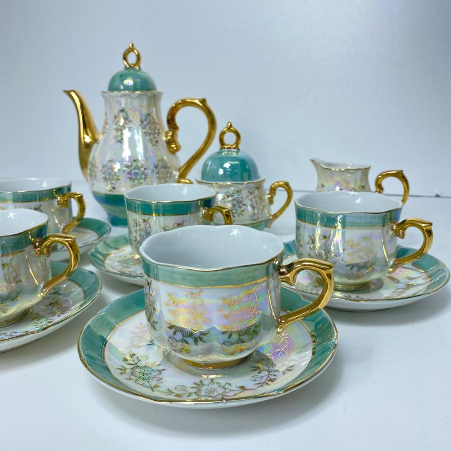 伝統工芸：丹波立抗焼 コーヒーカップ5客 & シュガー・ミルクポットの7 
