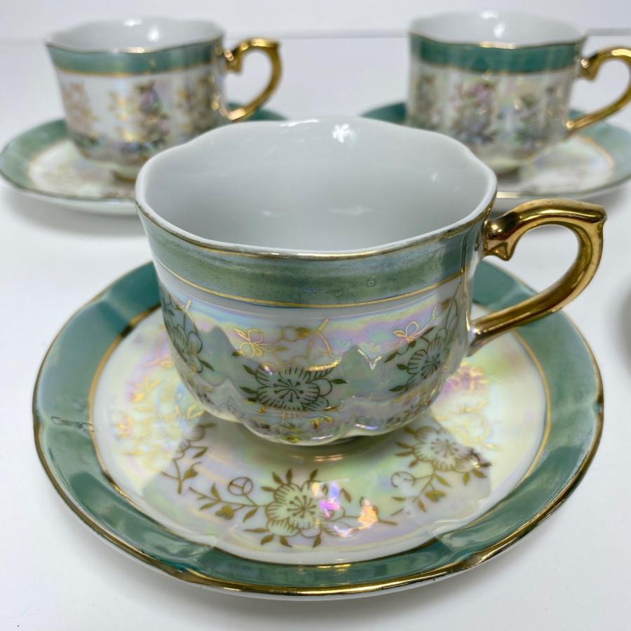 オーロラ彩 金彩 コーヒーカップ＆ソーサー 5客＋ポット シュガー 