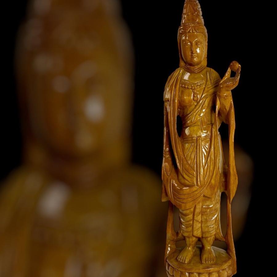 木彫り 観音菩薩像 仏像 彫刻 一木造 高さ約90cm 仏教美術 木製 置物