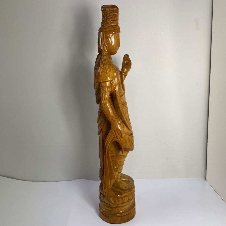 木彫り 観音菩薩像 仏像 彫刻 一木造 高さ約90cm 仏教美術 木製 置物