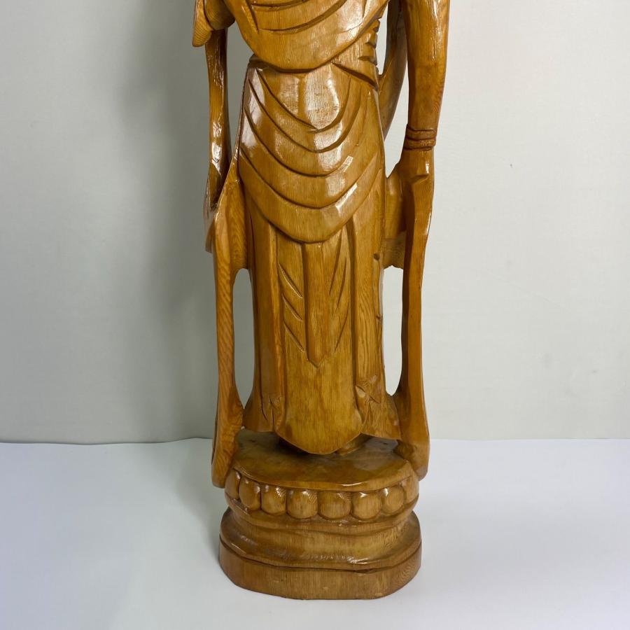一木彫　観音菩薩像 木彫り 観音菩薩像 仏像 彫刻 一木造 高さ約90cm 仏教美術 木製 置物