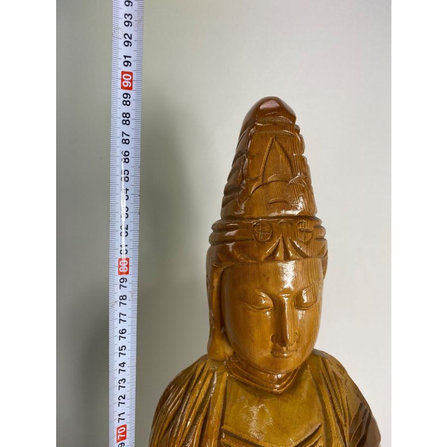 木彫り 観音菩薩像 仏像 彫刻 一木造 高さ約90cm 仏教美術 木製 置物