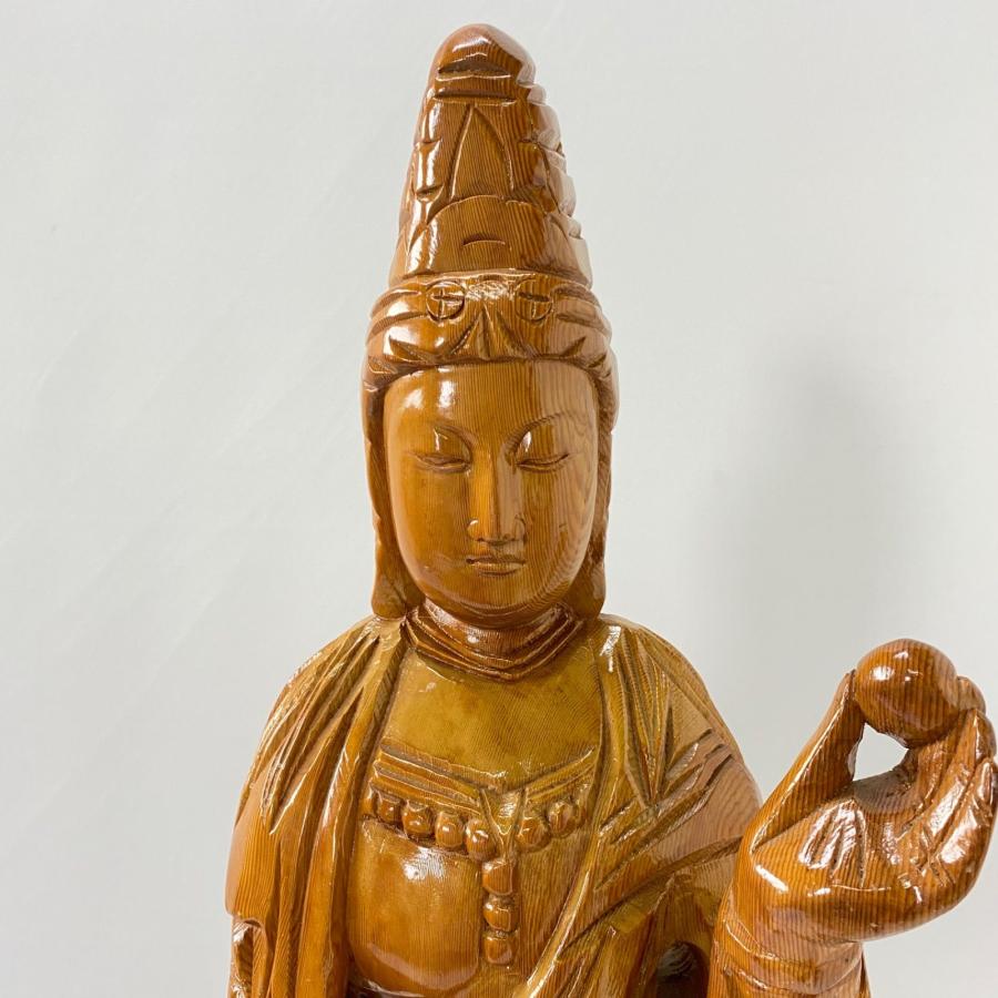 木彫り 観音菩薩像 仏像 彫刻 一木造 高さ約90cm 仏教美術 木製 置物