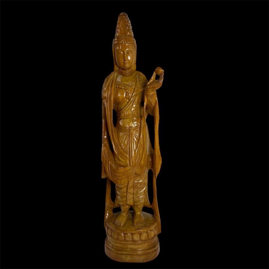 木彫り 観音菩薩像 仏像 彫刻 一木造 高さ約90cm 仏教美術 木製 置物