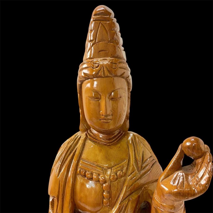 木彫り 観音菩薩像 仏像 彫刻 一木造 高さ約90cm 仏教美術 木製 置物