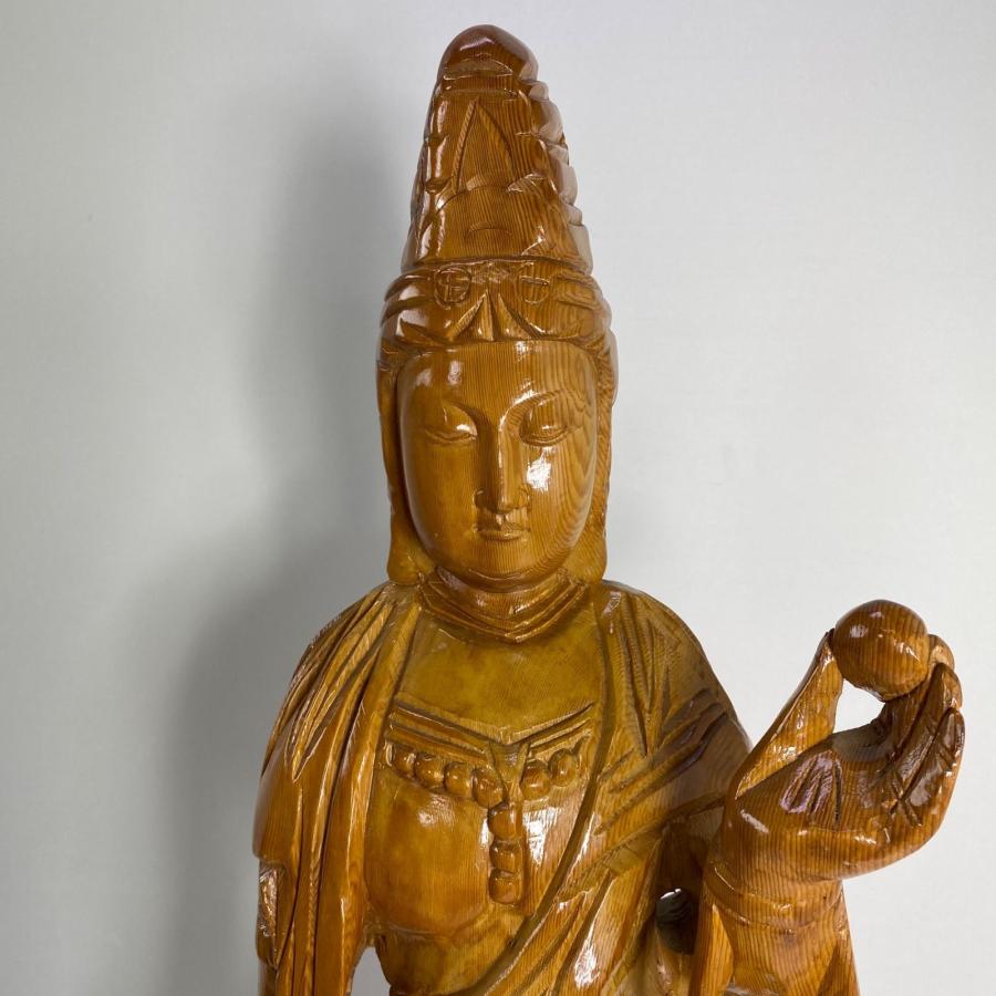 木彫り 観音菩薩像 仏像 彫刻 一木造 高さ約90cm 仏教美術 木製 置物